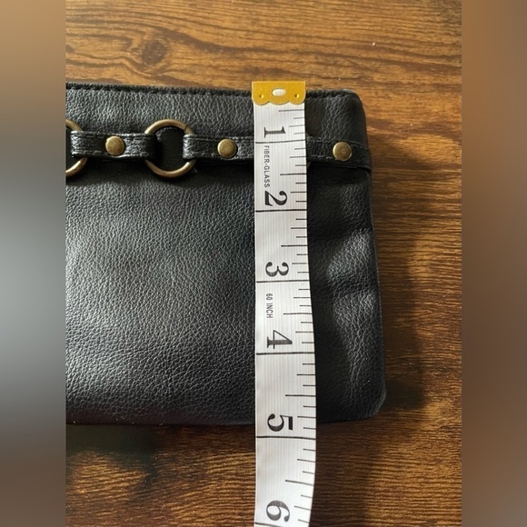 Steve Madden black leather clutch wristlet with metal accents - Picture 9 of 9